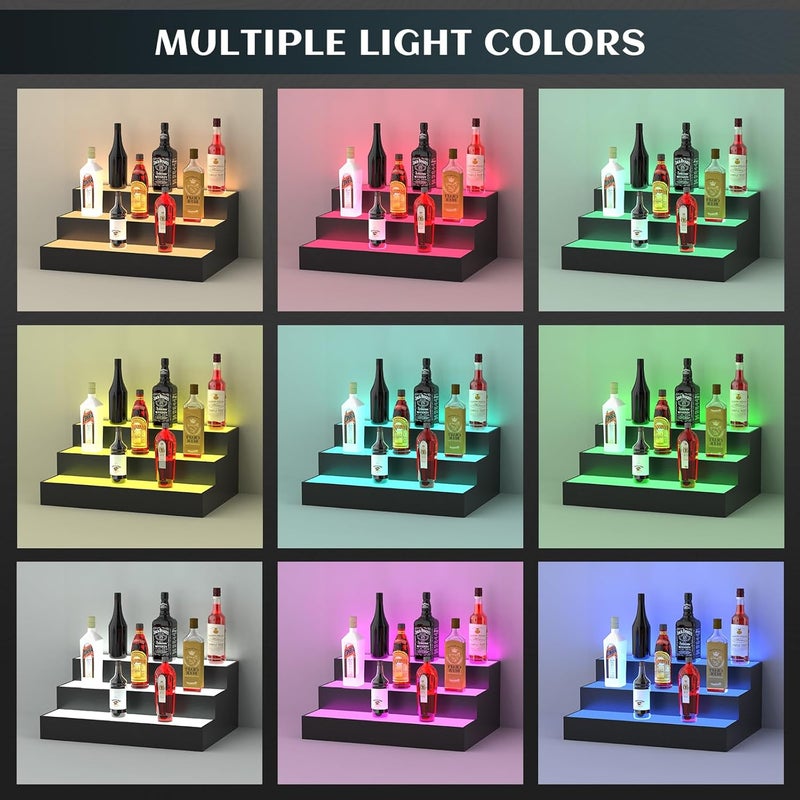 upcessory LED Lighted Liquor Bottle Display Shelf, 3 Tier 16 Inch Alcohol Whiskey Wood Rack Stand Tray for Home Bar Living Room Accessories and Decor, Bourbon Shelf for 12 Bottles - Image 5